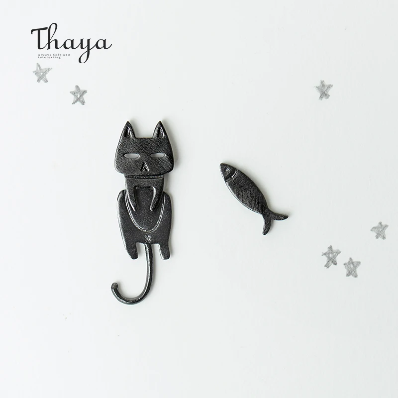 Thaya/модные женские серьги с милыми кошачьими рыбками из стерлингового серебра S925 пробы, серьги-гвоздики с ушками в виде животных для женщин, милые вечерние серьги, подарки