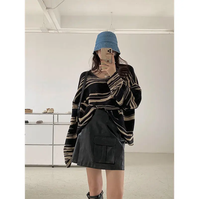 Женский свободный пуловер в готическом стиле повседневный трикотажный свитер с