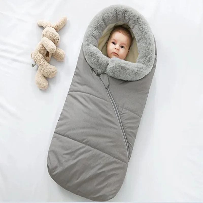 

Winter Newborn Baby Sleeping Bags Warm Thick Infant Swaddle Wrap Swaddling Stroller WrapToddler Blanket Fur collar Sleeping Bags