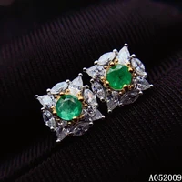 kjjeaxcmy 925 sterling silver inlaid natural emerald earrings new lovely ladies ear stud support test