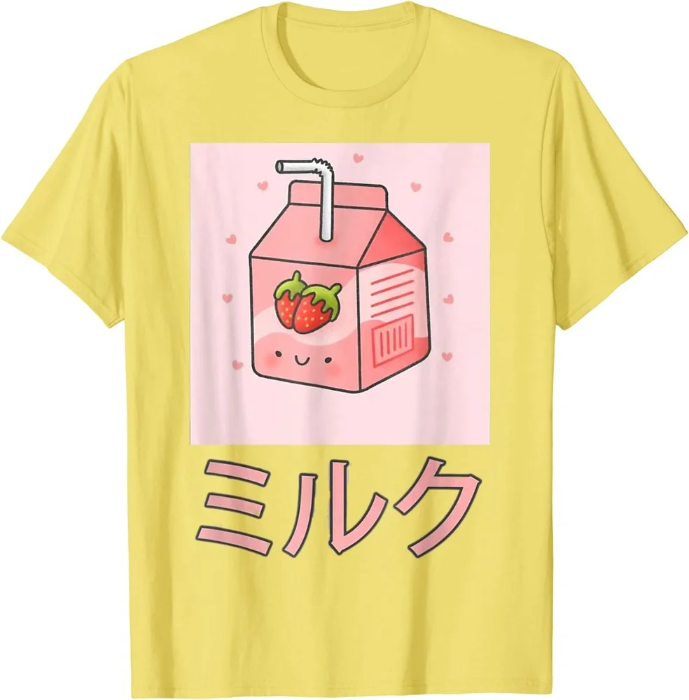 

2021 T Shirt Women Kawaii Summer Tops Graphic Tees Fashion Cute Retro 90s Japanese Kawaii Strawberry Milk Shake Carton T-Shirt