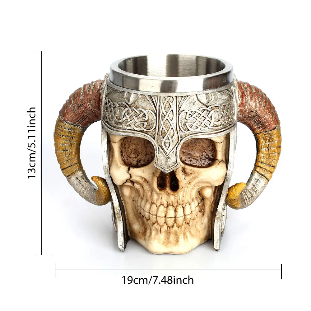 

Stainless Steel 3D Skull Tea Cup Drinkware Coffee Mug Viking Ram Horned Pit Lord Warrior Beer Goblet Halloween Bar Drinkware