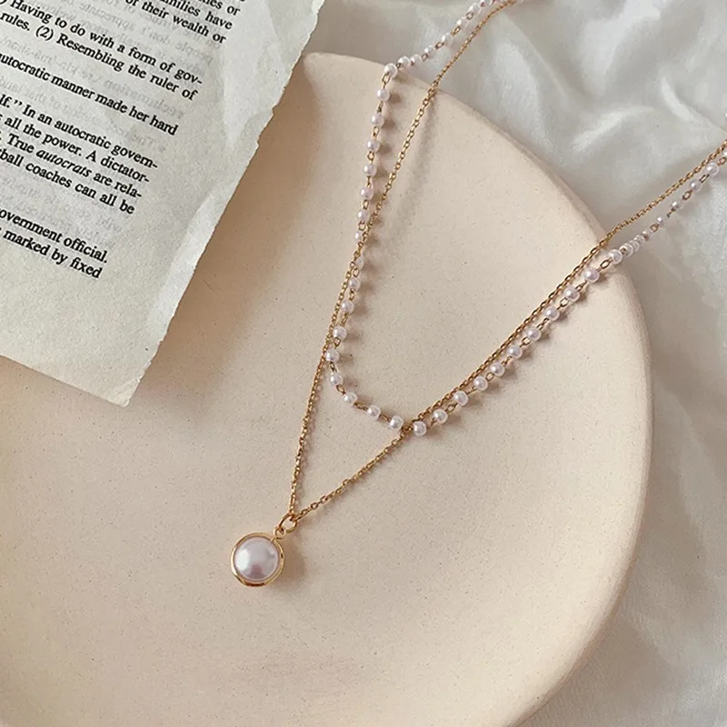 Винтажное Двухслойное Жемчужное ожерелье колье из искусственного жемчуга