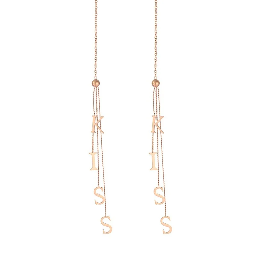 

Korean Fashion Long Chain Tassel Letter KISS Drop Earring for Women Gold Color Stainless Steel Dating Earrings Jewelry Statement