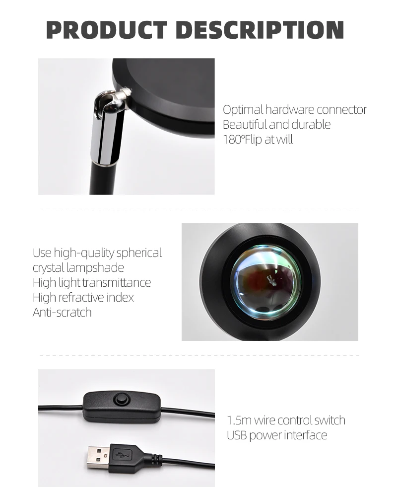 

hot sale RGB Rainbow Suns Red Projector Led Night Light Led sunset Projection lamp for Bedroom Bar Coffee Store Wall Decorati