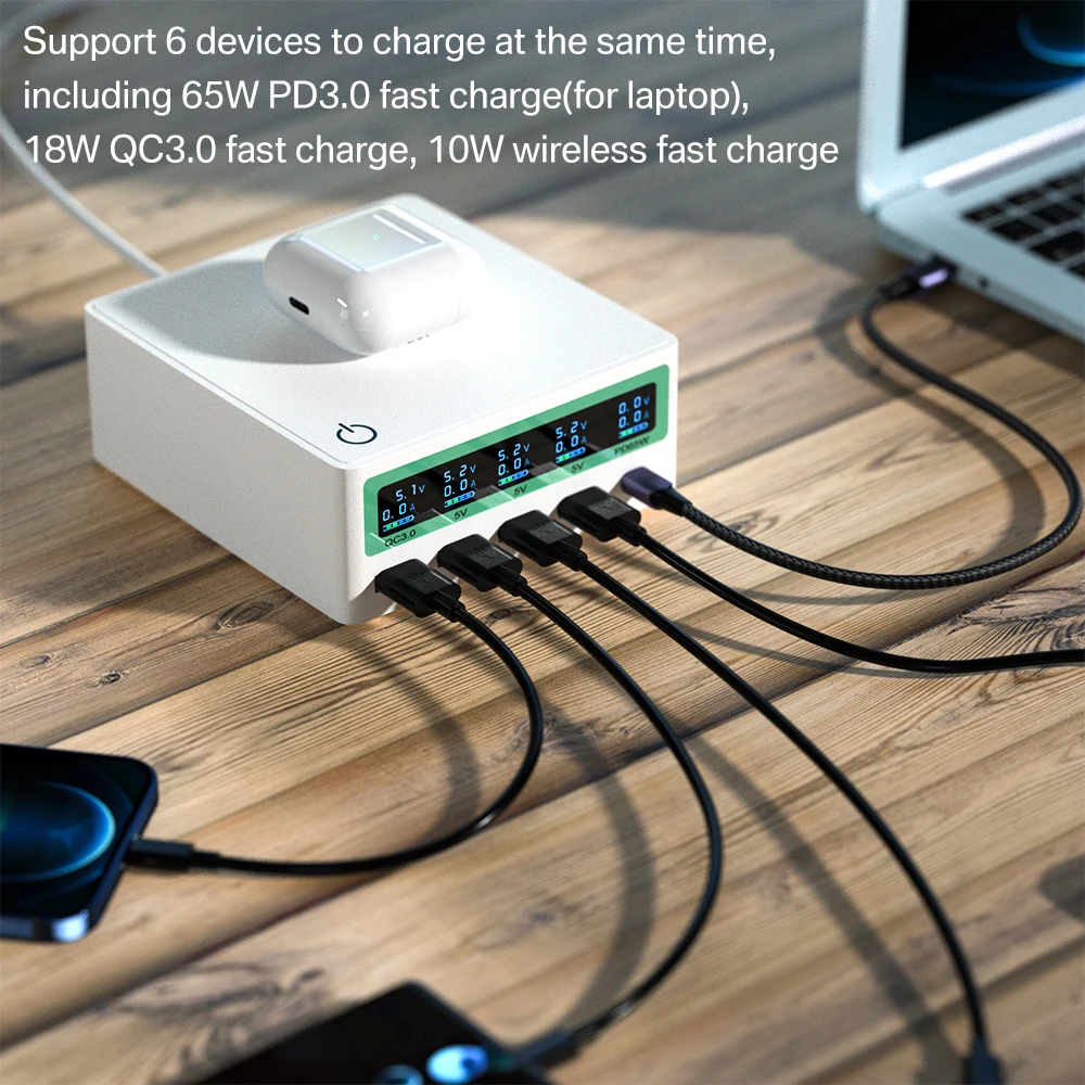 130w wireless charger multi usb fast charger station pd 65w charge for iphone huawei samsung qc3 0 usb c charger power adapter free global shipping