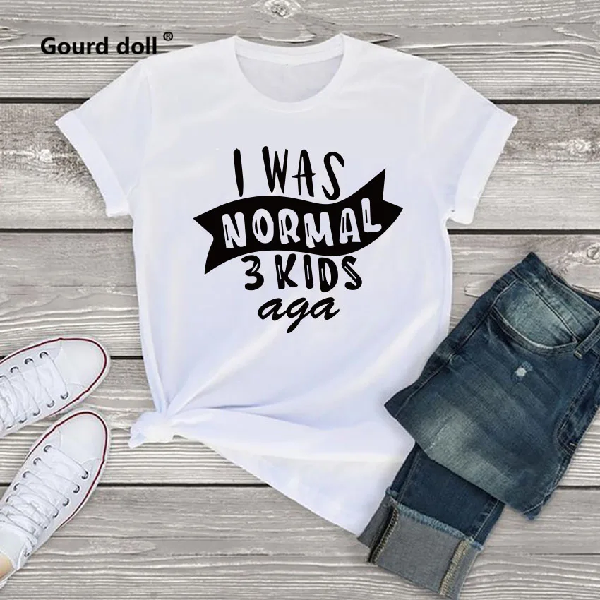 Футболка из хлопка с надписью «I Was Normal 3 Kids Ago», забавные женские футболки с надписью «Mom Life», женская футболка на день матери, футболка с буквенным принтом - Цвет: white black
