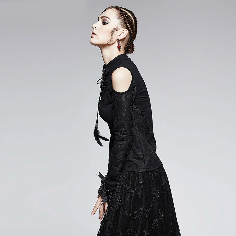 Женская футболка с воротником стойкой в стиле панк Готическая Весенняя ретро