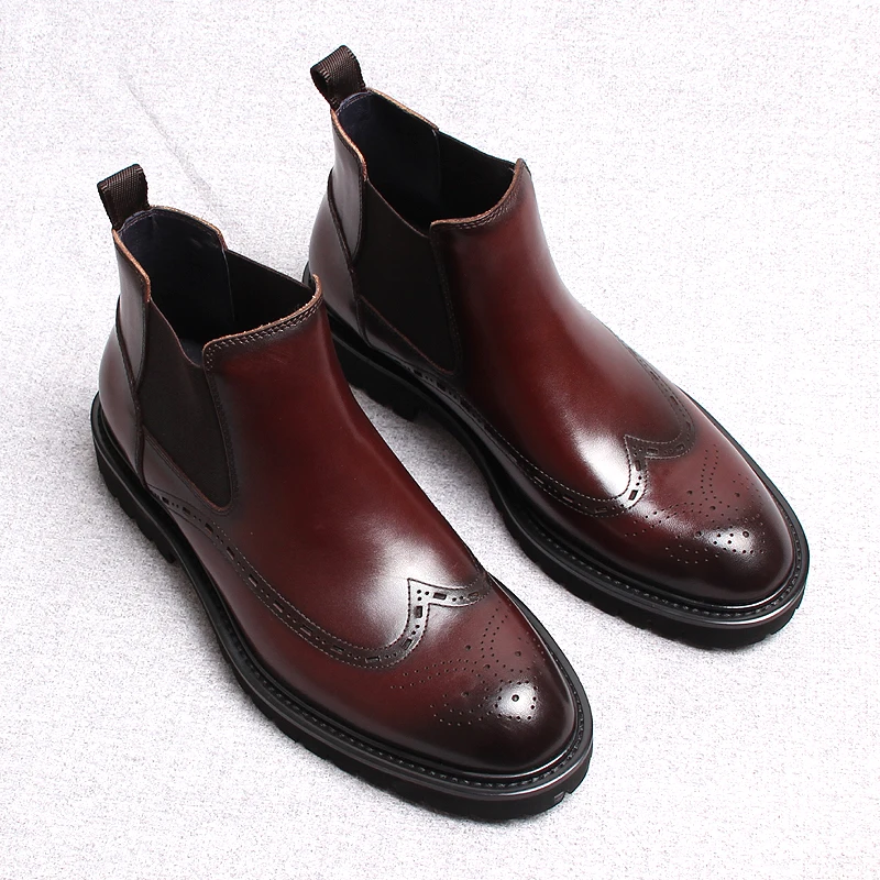 

Ботинки мужские из натуральной кожи, повседневные ботинки челси, обувь для работы, цвет бордовый/черный, зима