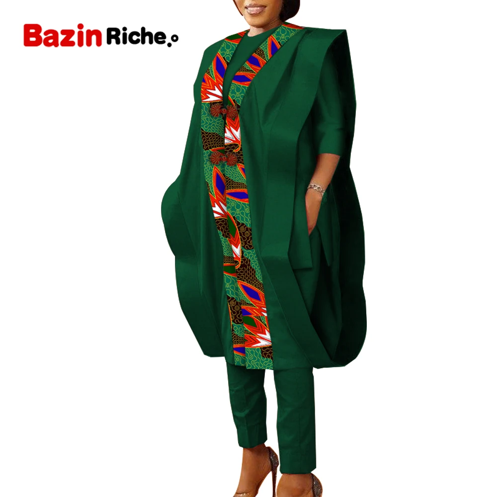 Женская одежда в африканском стиле топ рубашка халат и штаны комплекты Bazin Riche