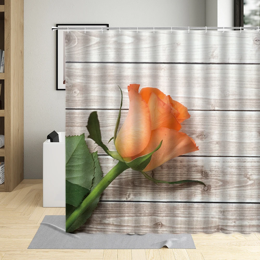 

Yellow Rose Flower Printing Shower Curtain Waterproof Polyester Fabric Bathroom Curtains Art Living Room Decor Screens With Hook