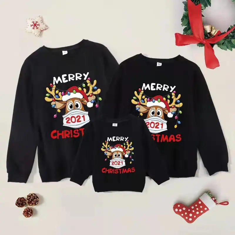 

2021 Christmas Family Sweaters Deer Father Mother & Children Matching Sweatshirts Mom Baby Mommy and Me Xmas Clothes Cotton Tops
