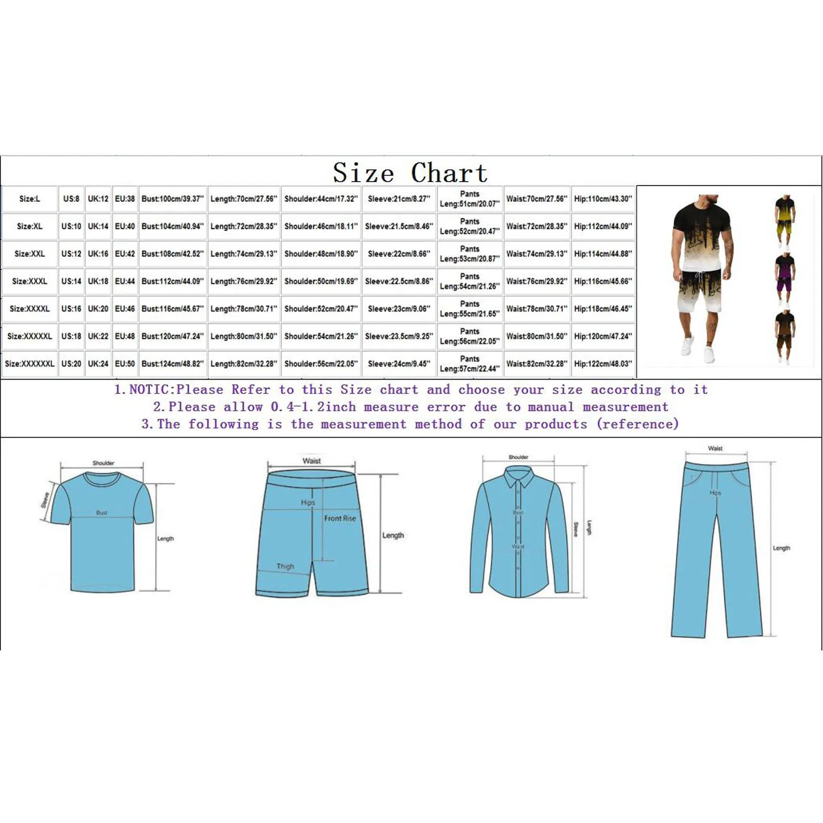 

Men's Beach Two Pieces Set Shortwear Round Neck Jogging Set Summer Print Shorts Set Fashion Running Track Suit Plus Size