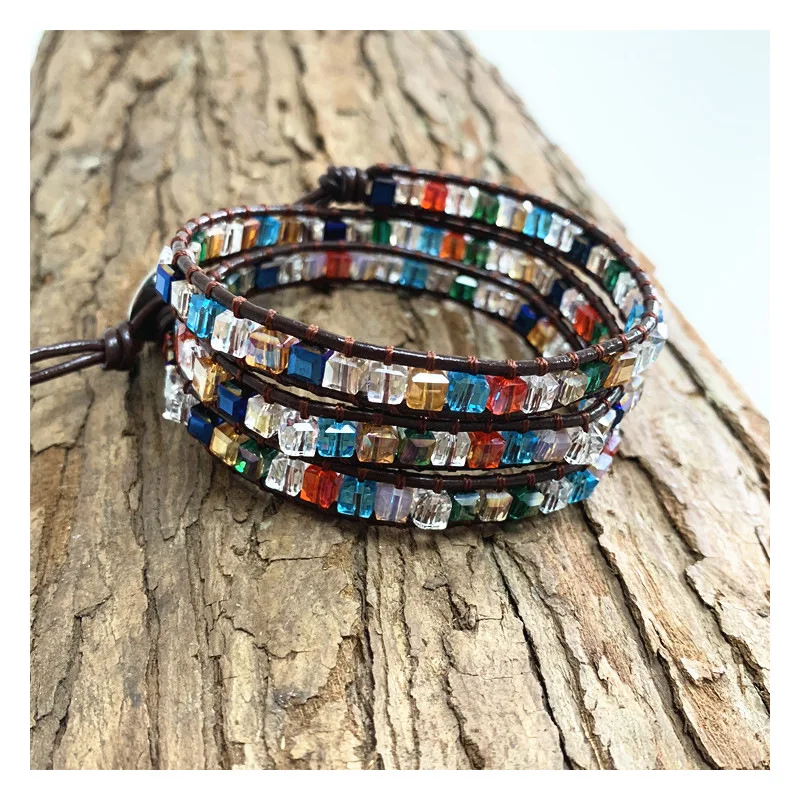 

Crystal Bracelet Chakra Bracelet Jewelry Handmade Leather Wrap Bracelet Multi Color Spare Crystal Beads Natural Stone Bracelet