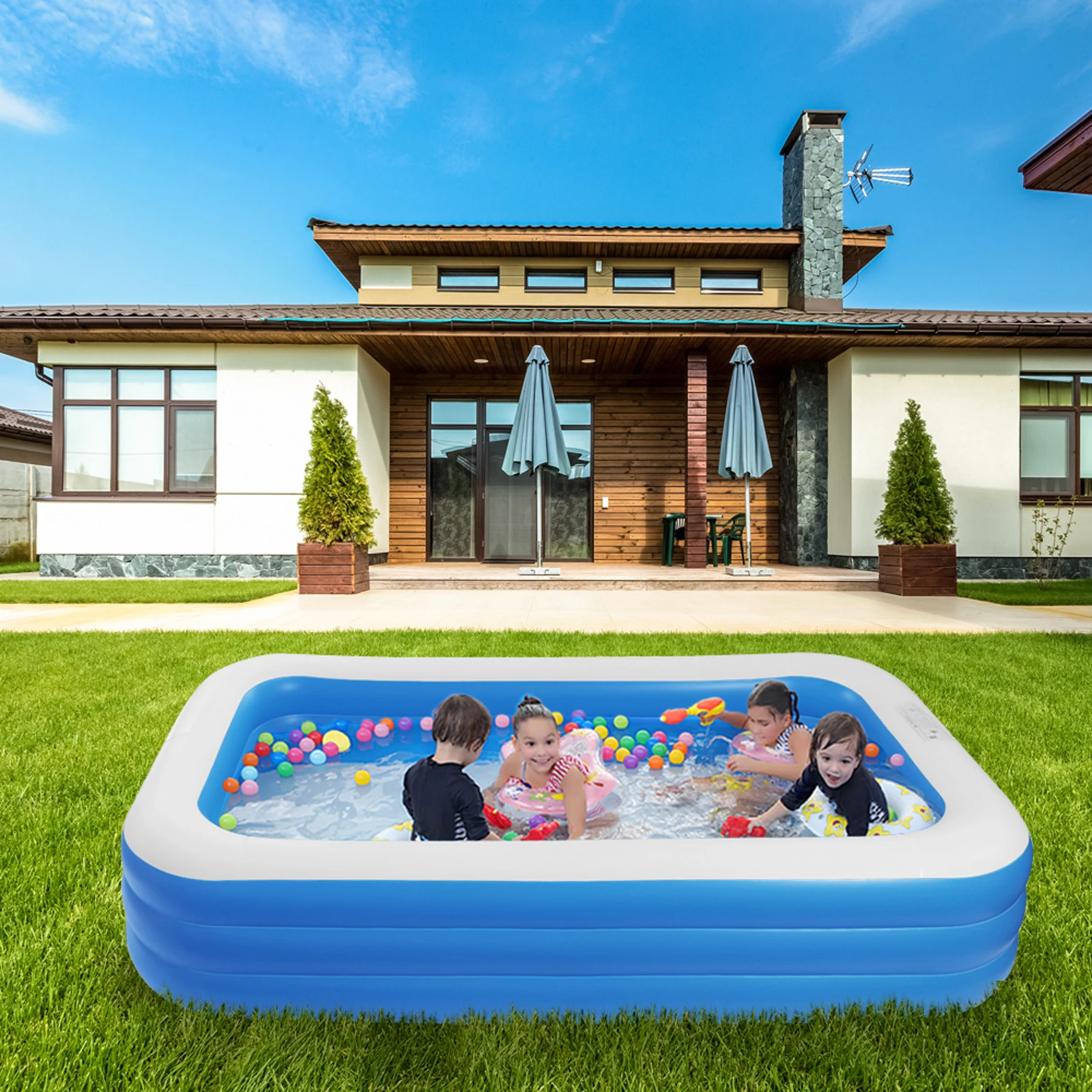 

New 120"x 72"x 22"Home Use Inflatable Large Swimming Pool 3 Layers Outdoor Indoor Baby Kids family Pool Bathing Tub