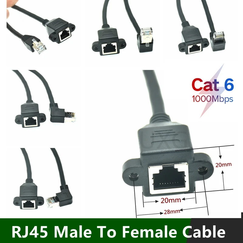 

Удлинительный кабель Ethernet Cat6 под прямым углом 90 градусов, RJ45 Cat6, разъем «штырь-гнездо» с винтовым креплением на панели, отверстия, сетевой ка...