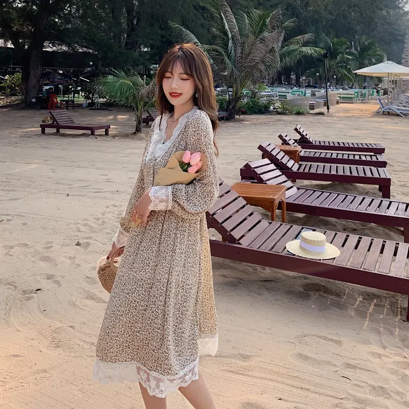 FINEWORDS японское милое кружевное платье с воротником и цветочным принтом летние