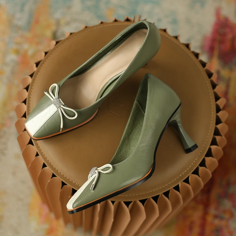 

Slip On Spring Summer Party Wedding Shoes Woman Fashion Sexy Women Genuine Leather High Heels Pumps Basic Pumps