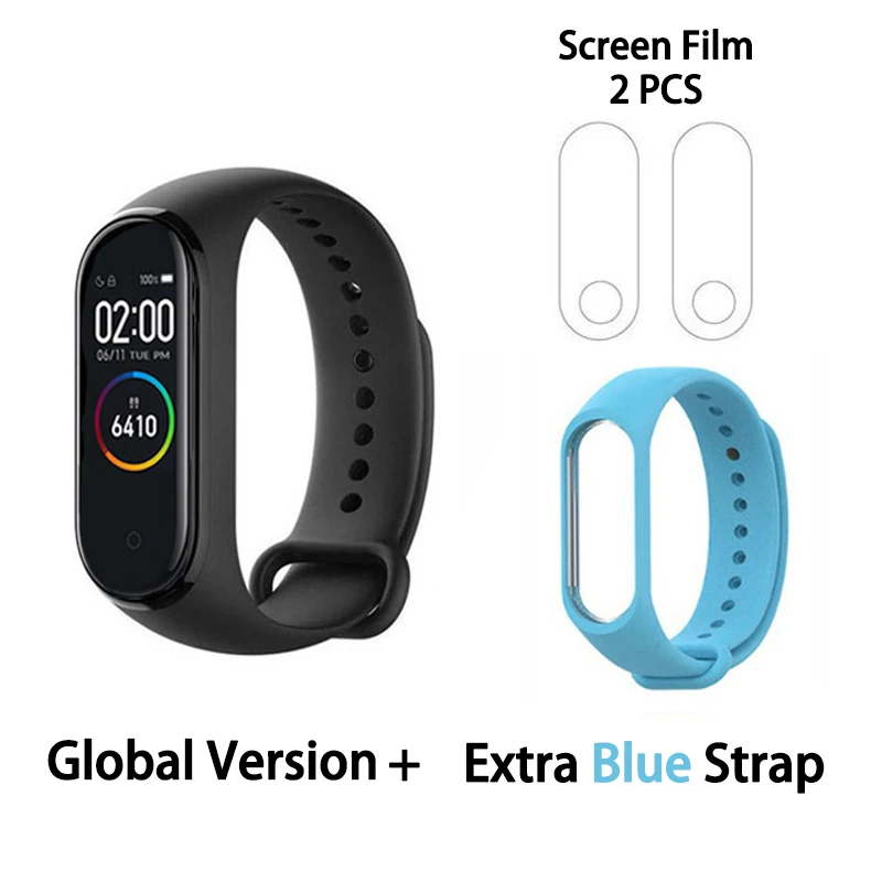 GB blue film Xiaomi mi-браслет 4 сердечного ритма фитнес цветной сенсорный экран mi Band 4 умный Браслет 135 мАч Bluetooth 5,0 музыкальный браслет - Цвет: GB blue film