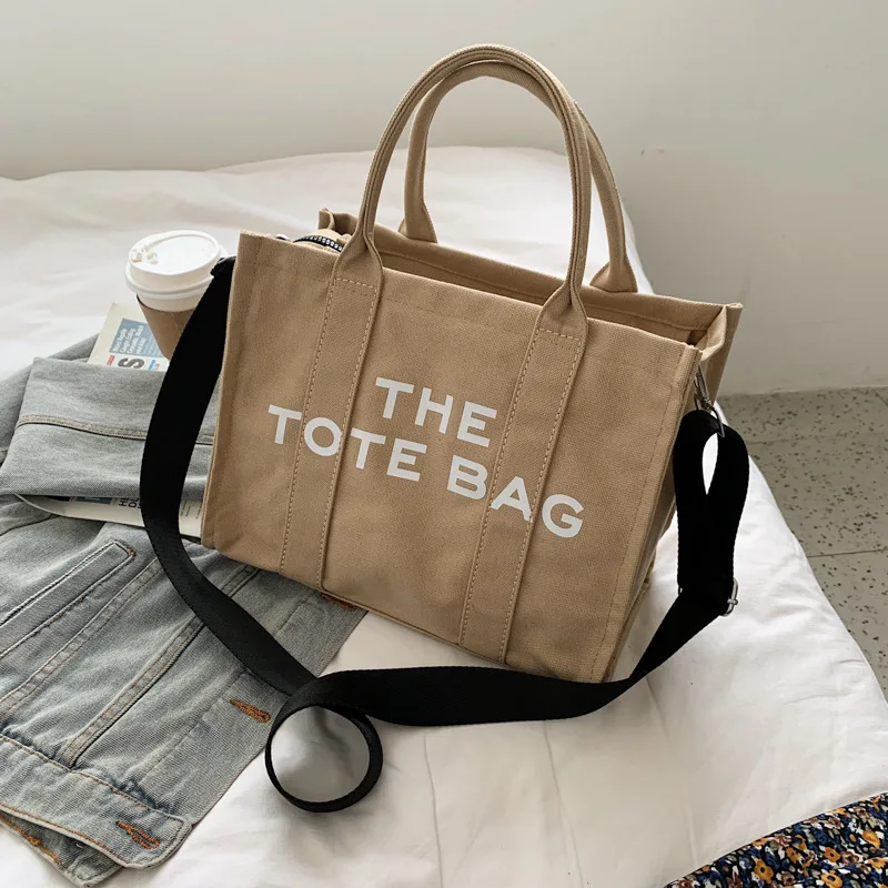 

New Designer Canvas Brand Simple Luxury Fashionable Diagonal Literary Fan Letter Printing Tote Shoulder Shopping Bags For Women