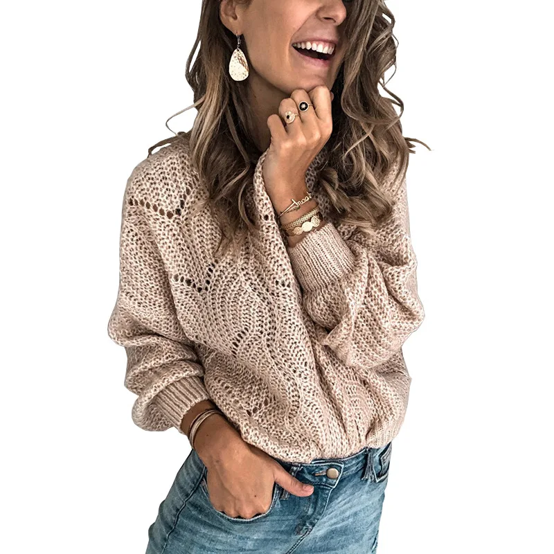 

Knitted sweater women pullovers 2020 Autumn and Winter Knitted Sweater Solid Color Mohair Pullover Hollow Sweater for Women
