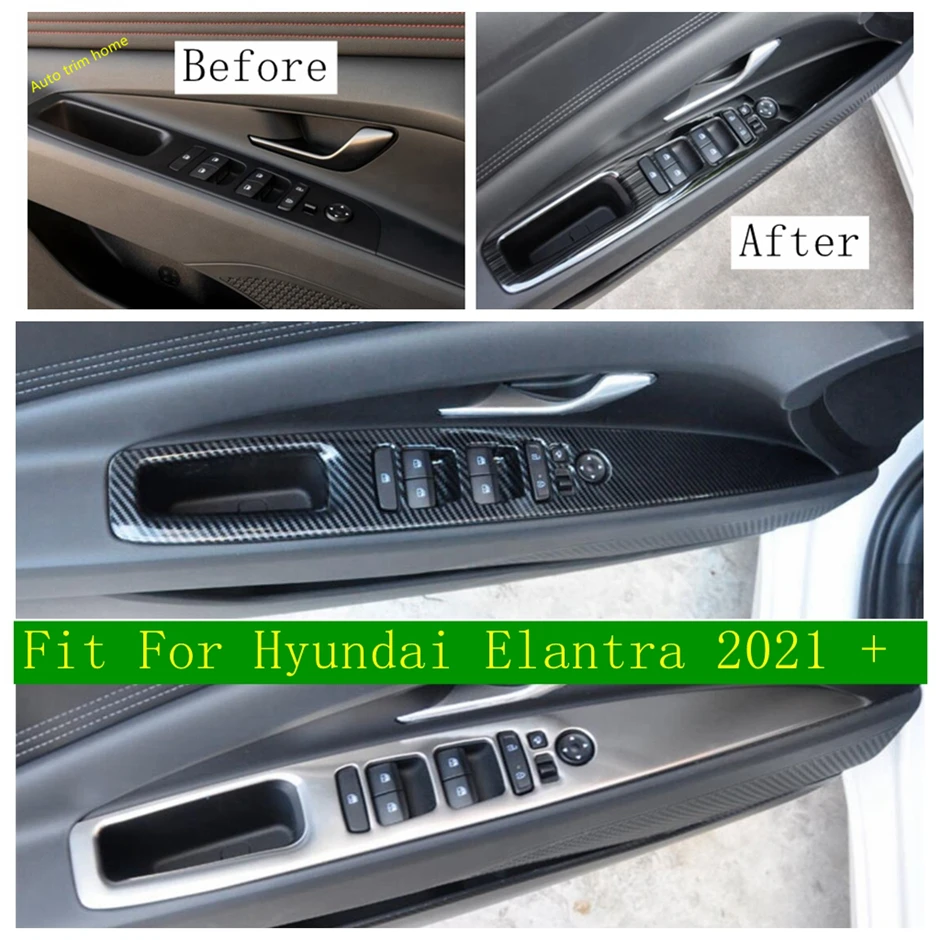 

Accessories Inner Door Glass Armrest Window Lift Button Control Panel Cover Trim For Hyundai Elantra 2021 - 2023 Carbon Fiber