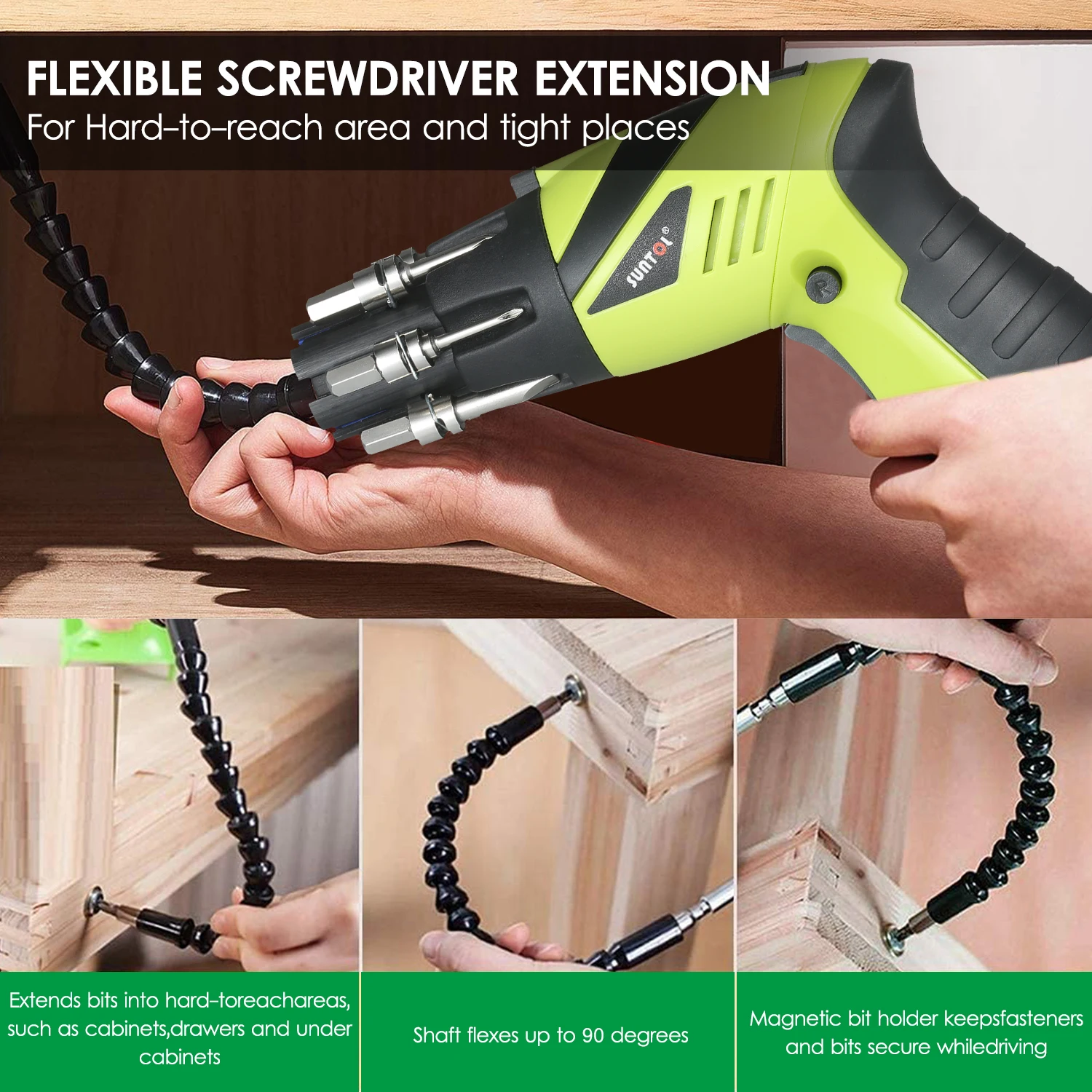 

3.6V Rechargeable Cordless Screwdriver Kit 1/4 In Drive 6N.m Electric Screwdriver Set LED Light with Extension Screwdriver Bits