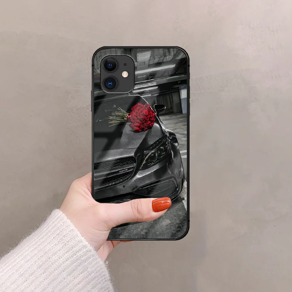

Mercedes AMG Car Phone Tempered Glass Case Cover For IPhone 5 6 7 8 S Plus X Xr Xs 11 12 Pro Max Se 2020 Mini 3D Black Etui Cell