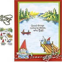 stamps and dies gnome fishing by the river cutting dies for scrapbooking and cards making paper craft clear stamp 2020 new