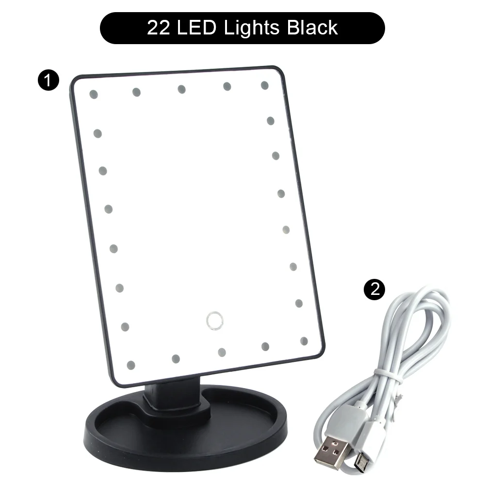 BK 22LED Lights USB 16/22 светодиодный зеркало для макияжа с подсветкой, Беспроводная зарядка, увеличительное зеркало, 1х 10х яркое косметическое зеркало с USB или батареей - Цвет: BK 22LED Lights USB
