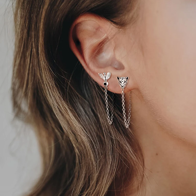 Женские Висячие серьги гвоздики с леопардовой головкой из стерлингового серебра