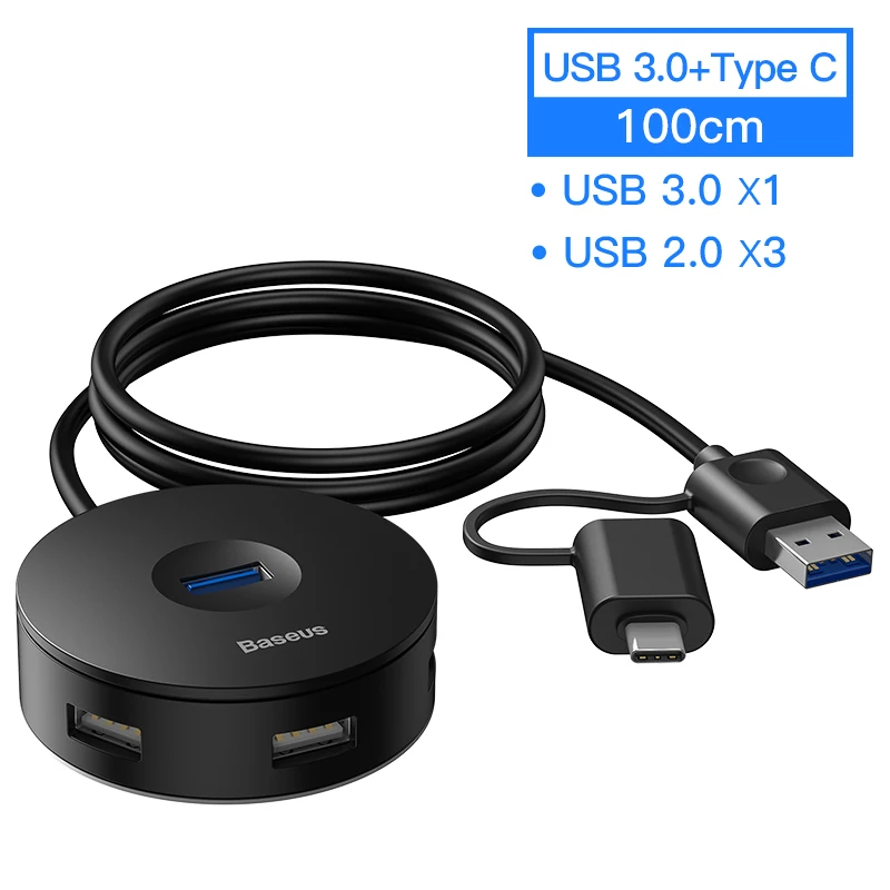 1M 2in1 Black HUB Baseus usb-хаб USB 3,0 USB C концентратор для MacBook Pro поверхностный концентратор USB Type C USB 2,0 адаптер с Micro USB для компьютера USB разветвитель - Цвет: 1M 2in1 Black HUB