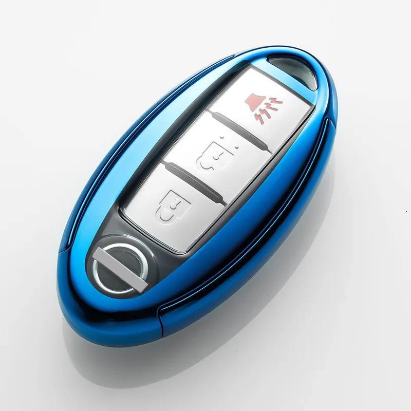 blue ТПУ чехол для ключей для Nissan Maxima Altima Teana Tiida Sylphy Sunny X-Trail 3 кнопки умный ключ держатель оболочки брелок автомобильный брелок - Название цвета: blue