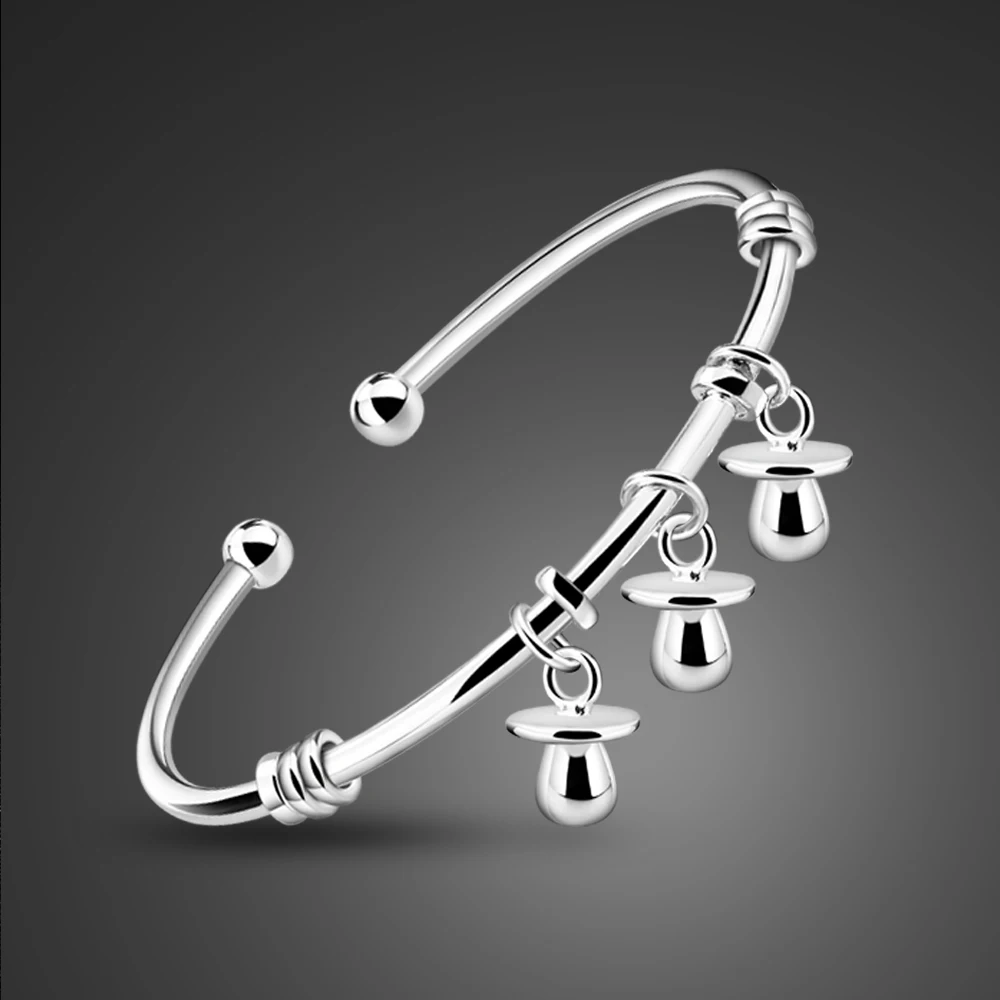 

New Fashion 100% 925 Sterling Silver Bracelet For Women Cute Pacifier Pendant Adjustable Size Bangle Boho Jewelry Gifts Girls