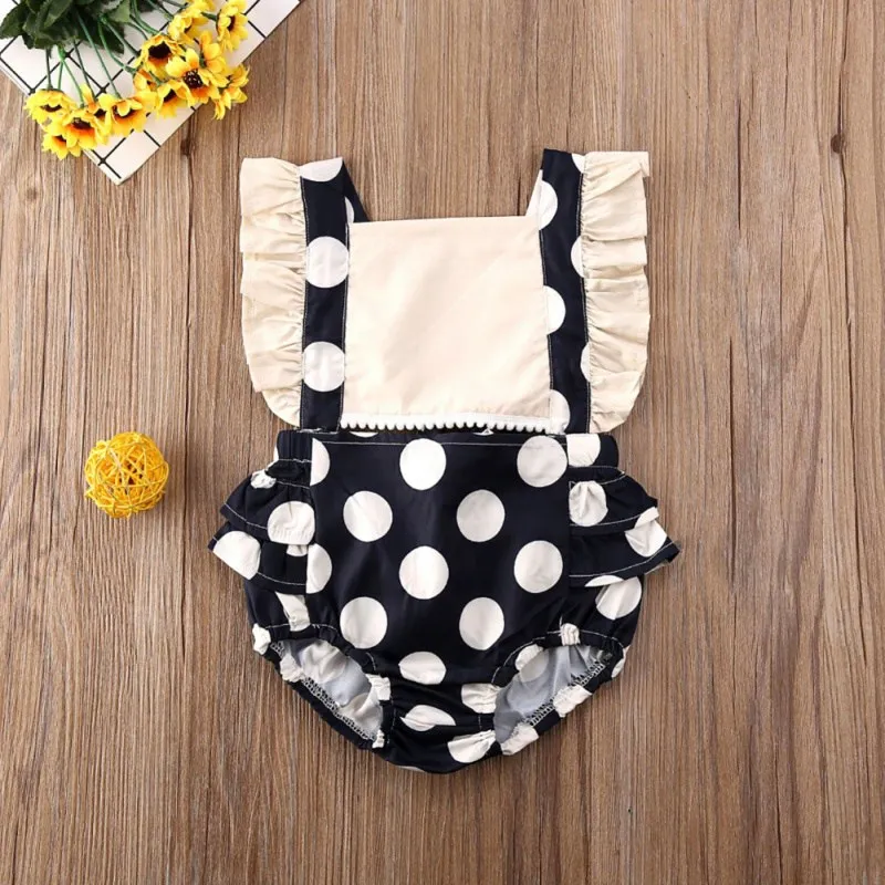 

2020 Newborn Baby Girl Clothes Summer Ruffled Polka Dot Sleeveless Backless Baby Romper Jumpsuit Outfit One-Pieces