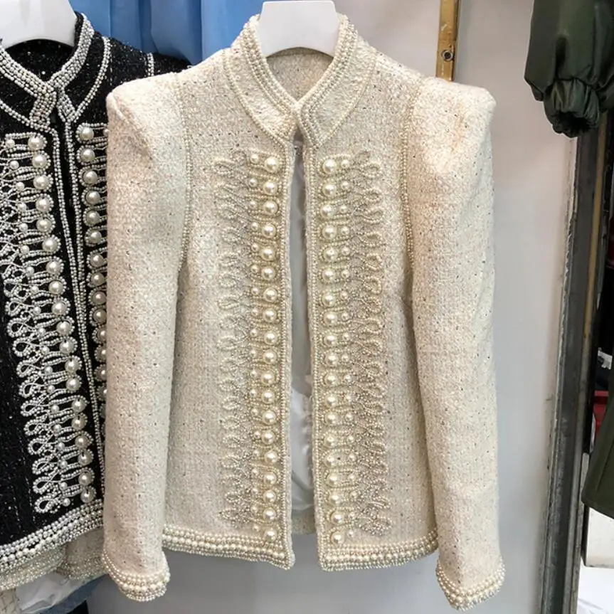 Осенняя винтажная куртка с небольшим ароматом стоячим воротником твидовая