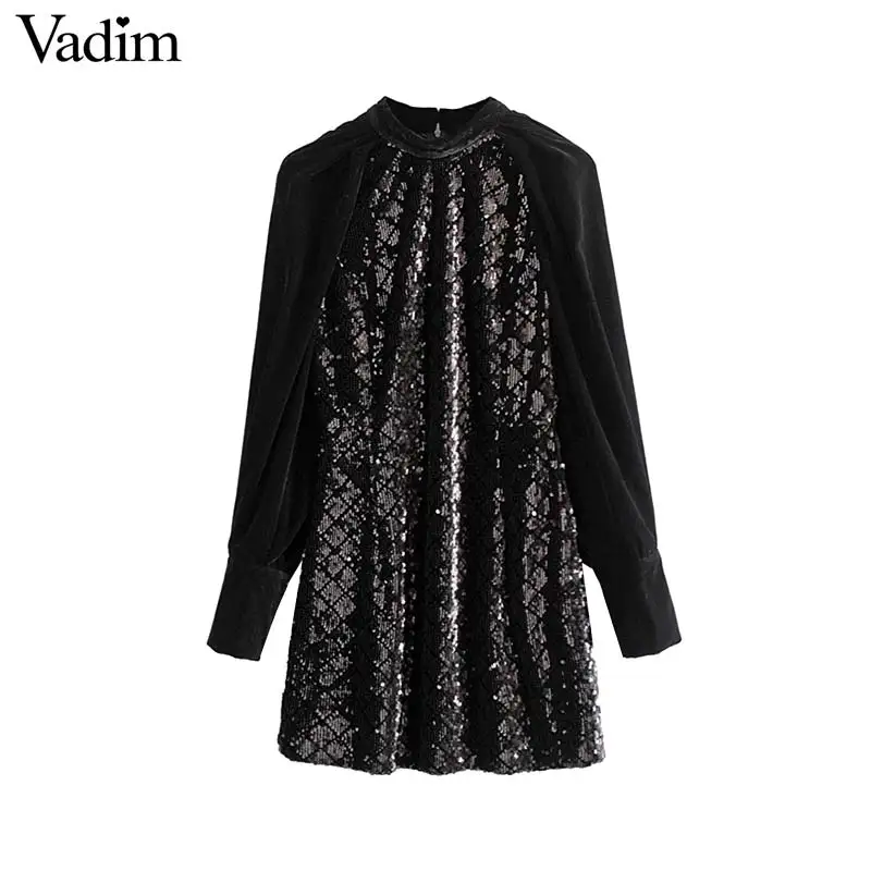Vadim женское модное бархатное мини-платье с блестками в стиле пэчворк длинным