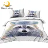 BlessLiving Raccoon Bedding Set Animal Quilt Cover Watercolor Bedspreads for Kids Bedroom Cute Bedclothes Home Textiles Queen 1