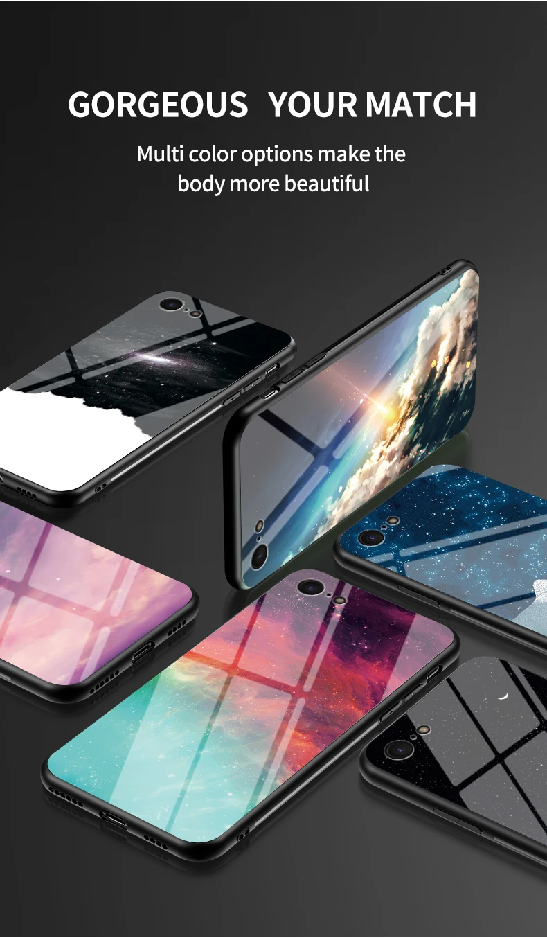 Чехол uyфрат тонкий из закаленного стекла со звездным небом для iPhone SE 2020 11 Pro Max XR XS X