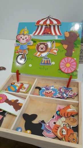 

[Funny] DIY 3D Magnetic Puzzle and Drawing Toy wooden circus Magician, clown, lion, monkey. Bear Puzzle model set kids baby gift