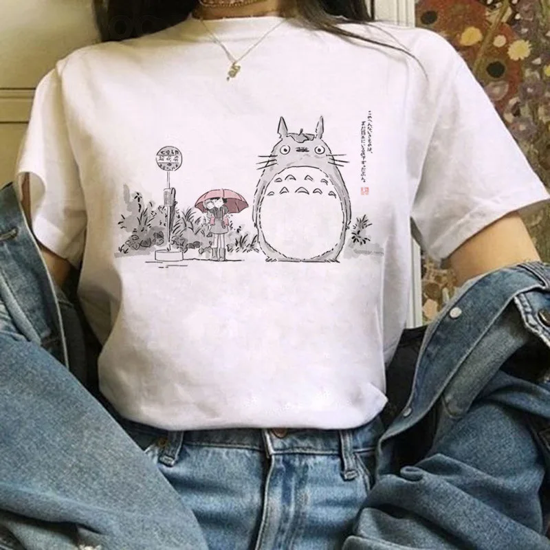 

Totoro Studio Ghibli Harajuku T Shirt Women Ullzang Miyazaki Hayao Tshirt Funny Cartoon T-shirt Cute Anime Top Tee Female