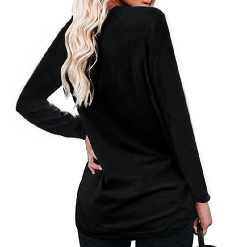 

Solid T-shirt Woman Long Sleeve Tops Tee Shirts Pocket Casual Loose O-neck Top Spring Autumn Female T Shirt