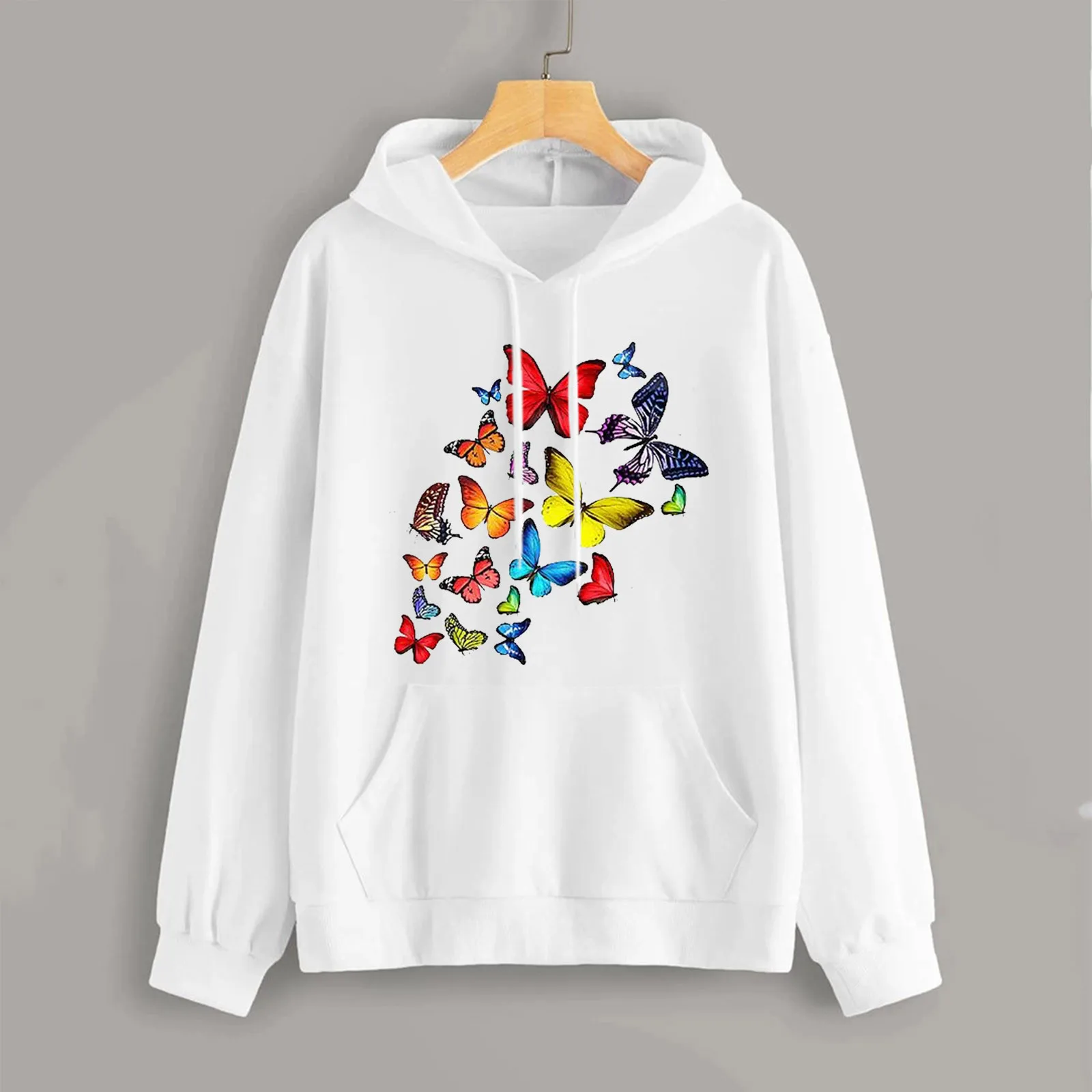 

Womens Pullover Hooded Sweatshirts Casual Butterfly Printing Pocket Long Sleeve Women Sweatshirt And Hoody Ladies Plus Size #H