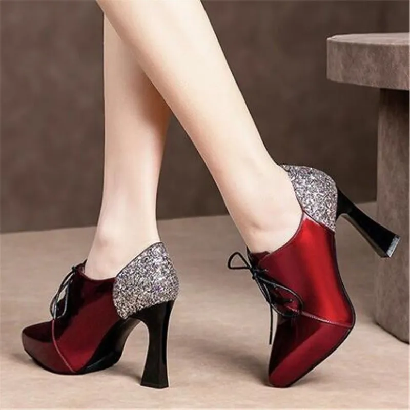 

Deep mouth single shoes womens new spring shoes thick heel patent leather shoes women's pointed platform high heel women's shoes