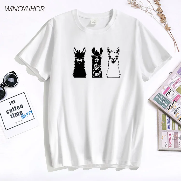 Милая хлопковая Футболка с принтом ламы женская новая летняя футболка коротким