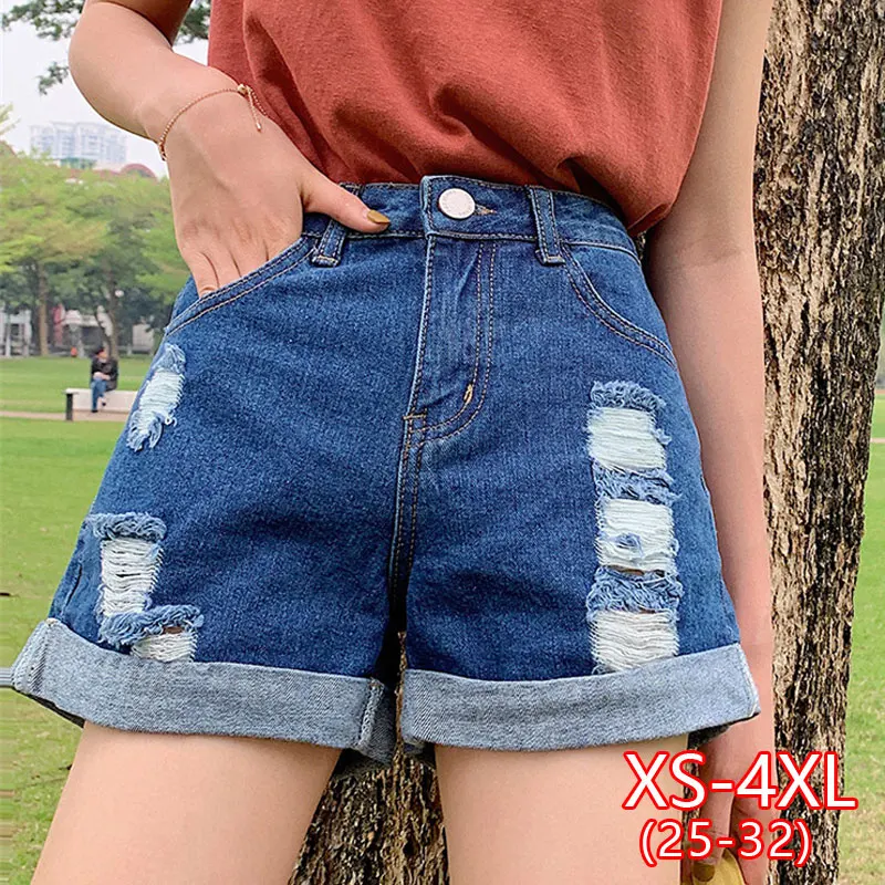 Повседневные свободные широкие шорты на пуговицах с дырками женские джинсовые в