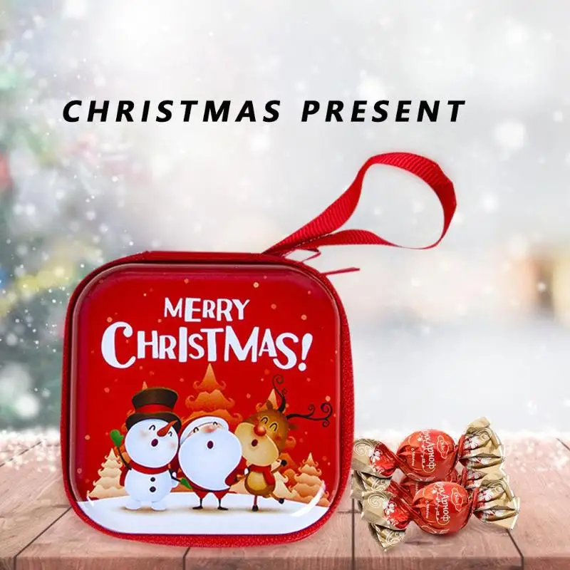Christmas Money Wallet Tinplate Square Zipper Coin Purse Cartoon Santa Claus Snowman Storage Candy Boxes Children Gift 2020 | Дом и сад