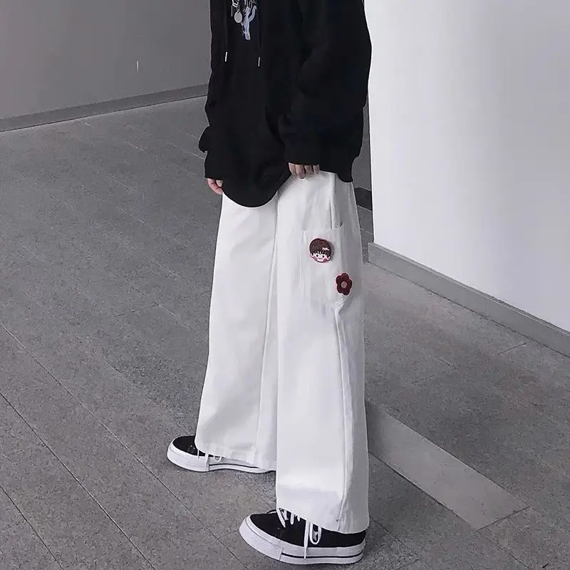 

Pants women's spring new ins Harajuku style Japanese cartoon pocket retro loose straight casual wide leg pants