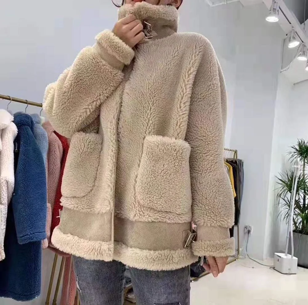 Женское пальто из шерсти и замши зимняя парка овечьей 2021 | Женская одежда