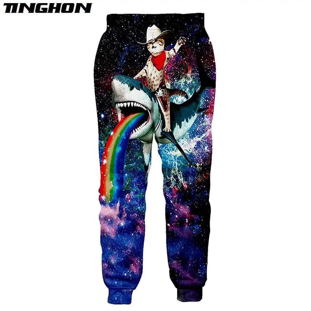 

TINGHON Trousers Graphic Cat Riding Shark 3D Printed Men Joggers Pants Streetwear Cool Unisex Casual Sweatpants S-5XL